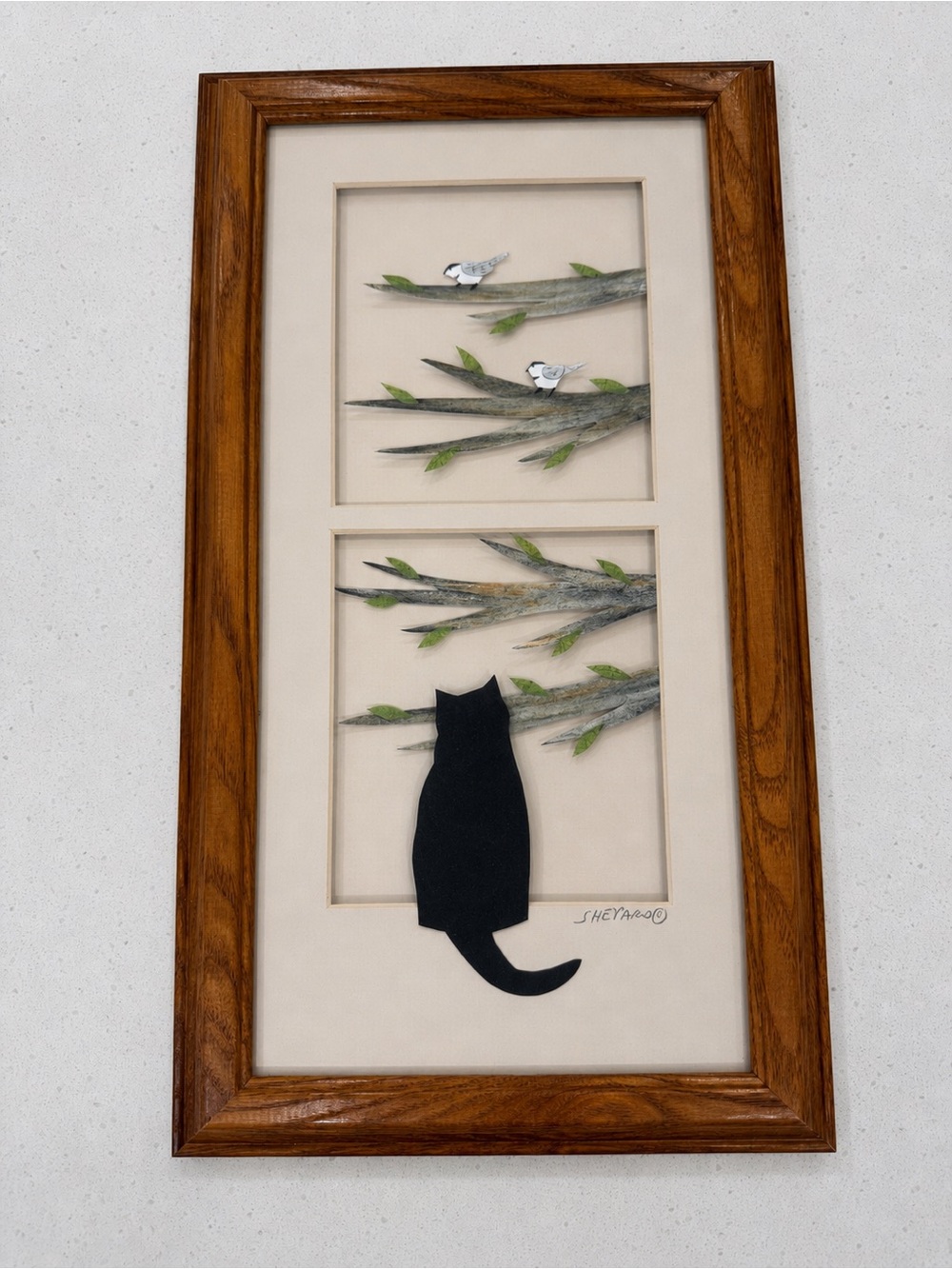 Susan Shepard Cat and Bird Shadowbox Wall Art